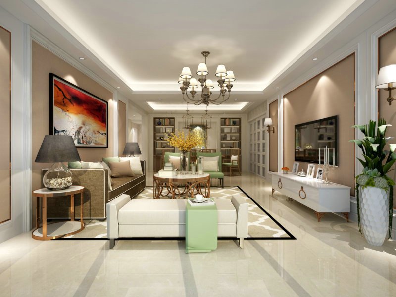 廣州深業&middot;江悅灣歐式風格三居室裝修效果圖_130平米13萬裝修設計案例