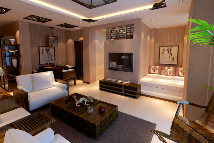 64平米1室1廳現代中式客廳裝修效果圖_設計案例_太平洋家居網高清圖庫